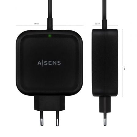 Cargador de pared aisens asch-1pd65wl-bk/ 1xusb tipo-c/ 65w