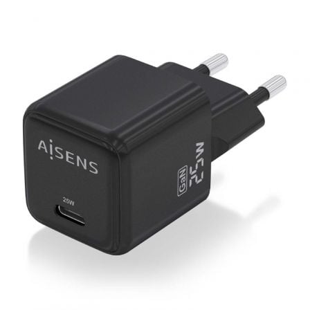 Cargador de pared gan aisens asch-25w1p013-bk/ 1xusb tipo-c/ 25w