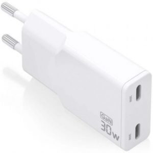 Cargador de pared gan aisens asch-30w2p048-w/ 2xusb tipo-c/ 30w/ blanco