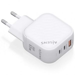Cargador de pared gan aisens asch-65w3p026-w/ 2xusb tipo-c/ 1xusb/ 65w