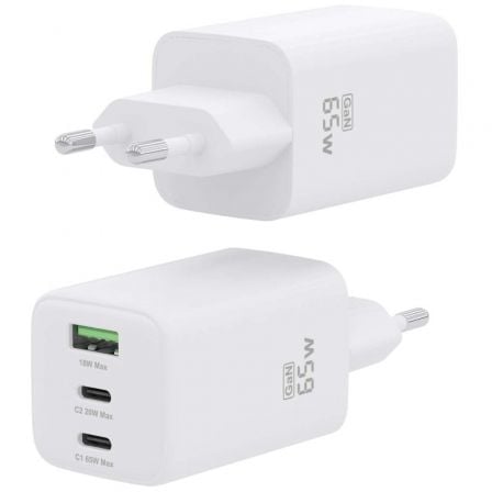 Cargador de pared gan aisens asch-65w3p041-w/ 2xusb tipo-c/ 1xusb/ 65w