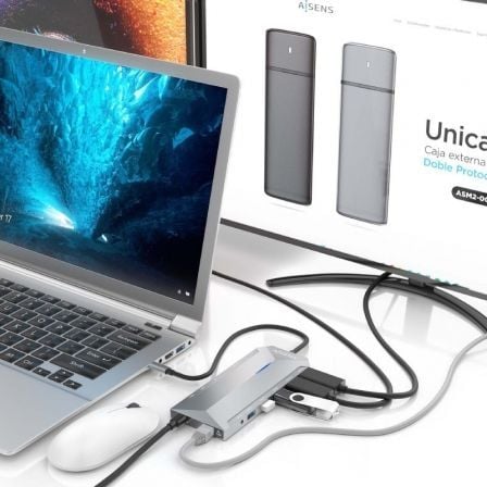 Docking usb tipo-c aisens asuc-12p005-gr/ 2xhdmi 4k/ 3xusb/ 2xusb tipo-c/ 1xrj45/ 1xaudio/ 1xlector tarjetas/ 1x jack/ 1xusb