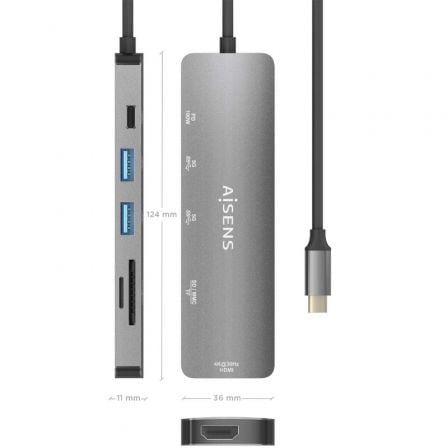 Docking usb tipo-c aisens asuc-6p016-gr/ 1xhdmi 4k/ 2xusb/ 1xlector tarjetas/ 1xusb tipo-c pd/ gris