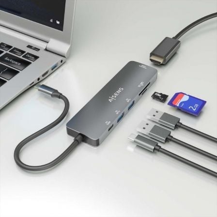 Docking usb tipo-c aisens asuc-6p016-gr/ 1xhdmi 4k/ 2xusb/ 1xlector tarjetas/ 1xusb tipo-c pd/ gris