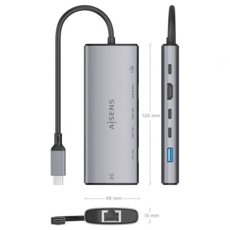 Docking usb tipo-c aisens asuc-6p030-gr/ 1xhdmi 4k/ 1xusb/ 2xusb tipo-c/ 1xrj45/ 1xusb tipo-c pd/ gris