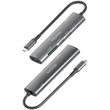 Docking usb tipo-c aisens asuc-7p025-gr/ 1xhdmi 4k/ 3xusb/ 1xusb tipo-c pd/ 1xlector tarjetas/ gris