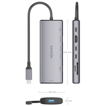 Docking usb tipo-c aisens asuc-7p031-gr/ 1xhdmi 4k/ 1xusb/ 2xusb tipo-c/ 1xlector tarjetas/ 1xusb tipo-c pd/ gris