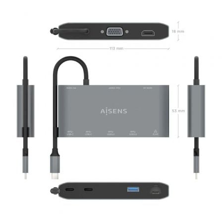 art_ais-hub-asuc-8p010-gr_4 Docking usb tipo-c aisens asuc-8p010-gr/ 1xhdmi 4k/ 1xvga/ 2xusb/ 1xrj45/ 2xusb tipo-c/ 1xusb tipo-c pd/ gris