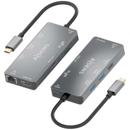 art_ais-hub-asuc-9p018-gr_2 Docking usb tipo-c aisens asuc-9p018-gr/ 2xhdmi 4k/ 3xusb/ 1xrj45/ 1xlector tarjetas/ 1xusb tipo-c pd/ gris