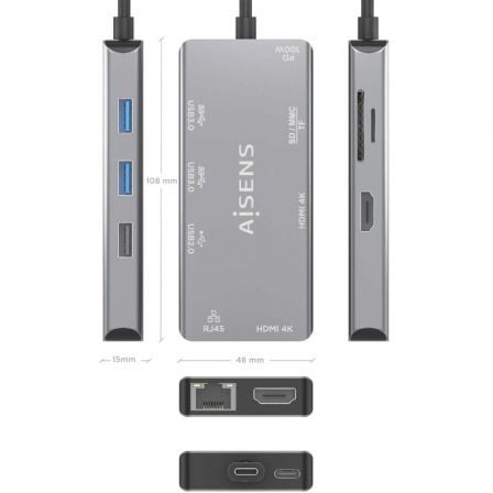 art_ais-hub-asuc-9p018-gr_3 Docking usb tipo-c aisens asuc-9p018-gr/ 2xhdmi 4k/ 3xusb/ 1xrj45/ 1xlector tarjetas/ 1xusb tipo-c pd/ gris