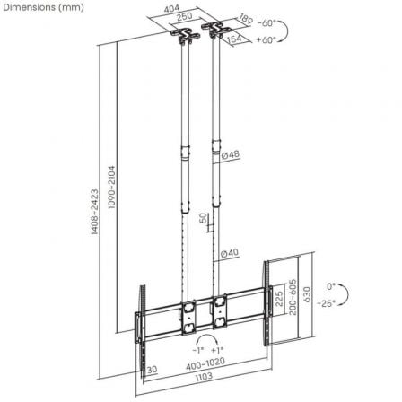 Soporte de techo inclinable/ giratorio/ nivelable aisens ct120tle-395 para tv de 60-120"/ hasta 120kg