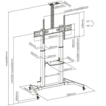 Soporte de suelo inclinable con ruedas y manivela aisens ft100te-171 para tv 60-100"/ hasta 100kg