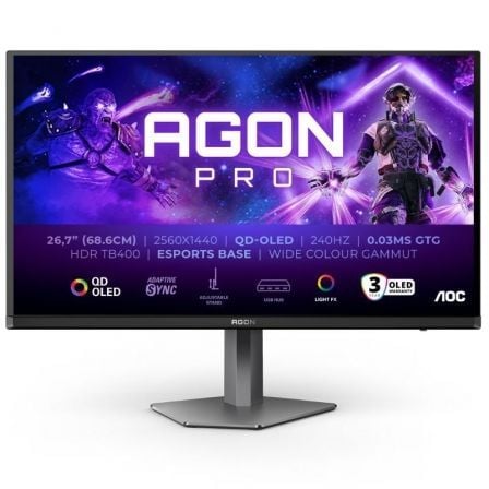 art_aoc-m-ag276qzd2_1 Monitor gaming ultraparonámico aoc ag276qzd2 26.5"/ wqhd/ multimedia/ 0.03ms/ 240hz/ qled/ regulable en altura/ negro