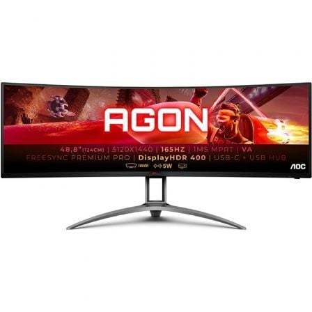 Monitor gaming ultrapanorámico curvo aoc agon ag493ucx2 48.8"/ dual qhd/ 1ms/ 165hz/ va/ multimedia/ negro