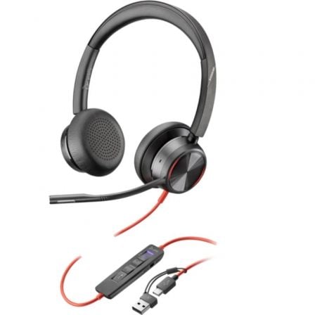 Auriculares poly blackwire 8225 para microsoft teams + adaptador usb-c/a/ con micrófono/ usb tipo-c/ negros