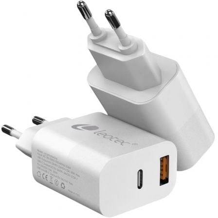 Cargador de pared gan leotec lecsph30w2w/ 1xusb tipo-c/ 1xusb/ 30w