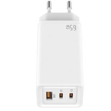 Cargador de Pared GaN Leotec LECSPH65W3W/ 2xUSB Tipo-C/ 1xUSB/ 65W