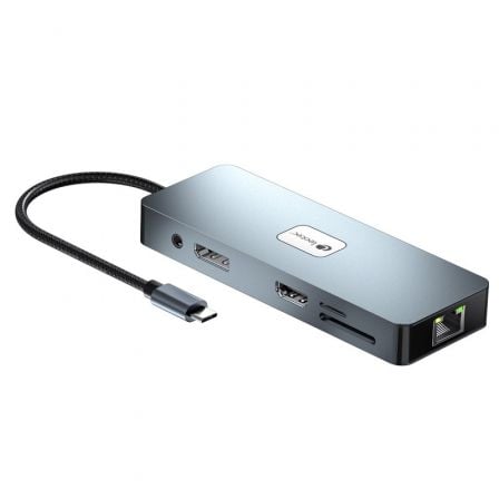 Docking USB Tipo-C Leotec LEDS03/ 3xUSB/ 1xUSB Tipo-C PD/ 1xHDMI 4K/ 1xDisplayPort/ 1xVGA/ 1xAudio/ 1xRJ45/ 1xLector Tarjetas SD y MicroSD/ Gris