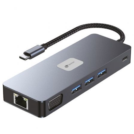 Docking USB Tipo-C Leotec LEDS03/ 3xUSB/ 1xUSB Tipo-C PD/ 1xHDMI 4K/ 1xDisplayPort/ 1xVGA/ 1xAudio/ 1xRJ45/ 1xLector Tarjetas SD y MicroSD/ Gris