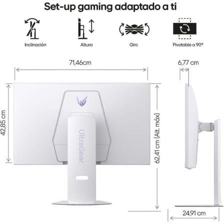 Smart monitor gaming lg ultragear 32g810sa-w 32"/ 4k/ multimedia/ 1ms/ 144hz/ ips/ regulable en altura/ smart tv/ blanco
