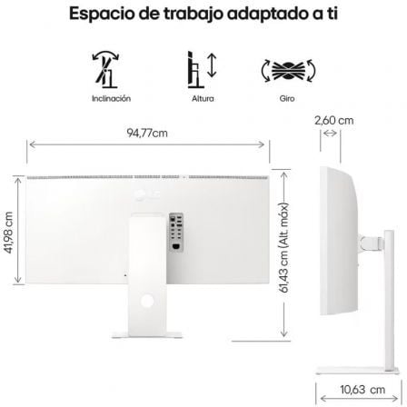 Monitor gaming ultraparonámico curvo lg ultragear 40u990a-w 40"/ 5k2k/ multimedia/ 1ms/ 120hz/ ips/ regulable en altura/ blanco
