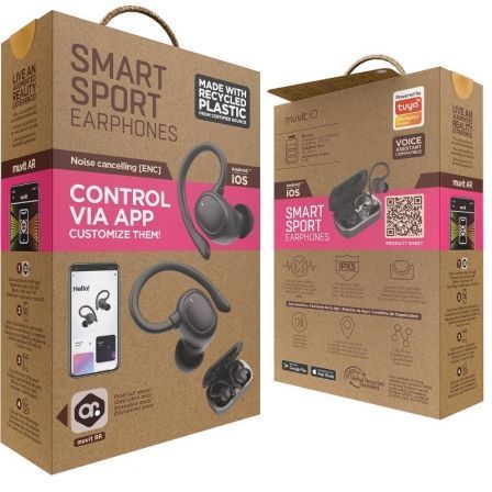 Auriculares deportivos bluetooth muvit io smart true wireless sport enc con estuche de carga/ autonomía 6h/ negros