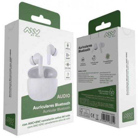 Auriculares bluetooth myway mwhph0028 con estuche de carga/ autonomía 6h/ blancos