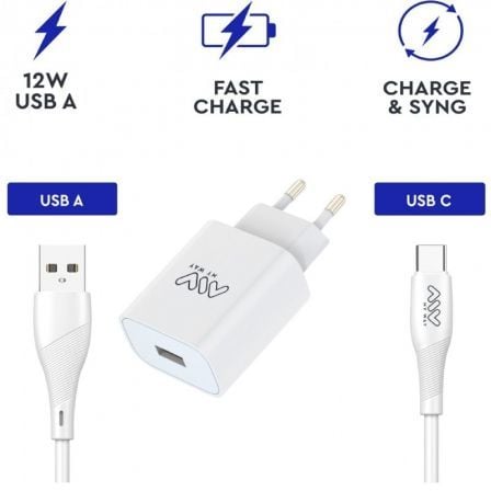 Cargador de pared myway mywepak0002/ 1xusb + cable usb tipo-c/ 15w