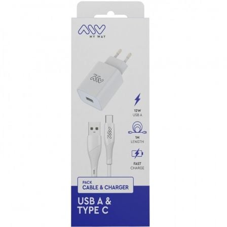 Cargador de pared myway mywepak0002/ 1xusb + cable usb tipo-c/ 15w