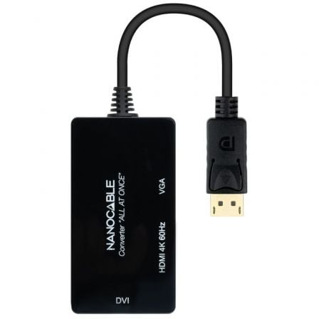 Cable displayport nanocable 10.16.3301-all/ hdmi hembra - dvi-d hembra - vga hembra/ 20cm/ negro
