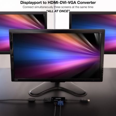 Cable displayport nanocable 10.16.3301-all/ hdmi hembra - dvi-d hembra - vga hembra/ 20cm/ negro