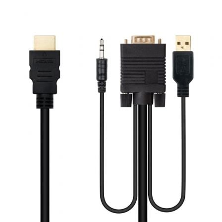 Cable conversor nanocable 10.15.4350/ hdmi macho - vga macho - jack 3.5 macho - usb macho/ 1.8m/ negro