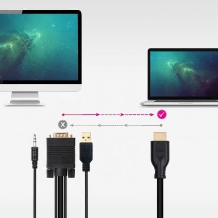 Cable conversor nanocable 10.15.4612/ hdmi macho - vga macho/ jack 3.5 macho/ usb macho/ 1.8m/ negro