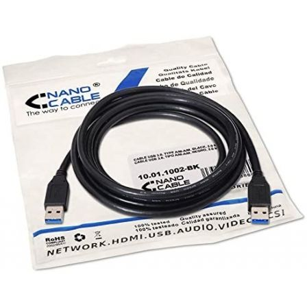 Cable USB 3.0 Nanocable 10.01.1002-BK/ USB Macho - USB Macho/ 5Gbps/ 2m/ Negro