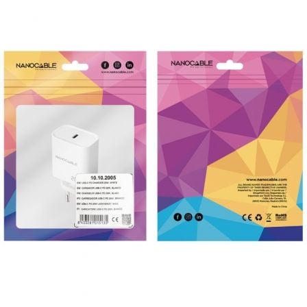 Cargador de pared nanocable 10.10.2005/ 1xusb tipo-c/ 20w/ blanco