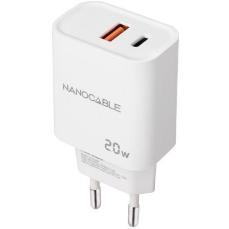 Cargador de pared nanocable 10.10.2007/ 1xusb/ 1xusb tipo-c/ 20w/ blanco