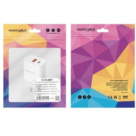 Cargador de pared nanocable 10.10.2007/ 1xusb/ 1xusb tipo-c/ 20w/ blanco