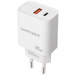 Cargador de pared nanocable 10.10.2011/ 1xusb/ 1xusb tipo-c/ 30w/ blanco