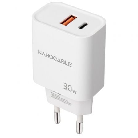 Cargador de pared nanocable 10.10.2011/ 1xusb/ 1xusb tipo-c/ 30w/ blanco