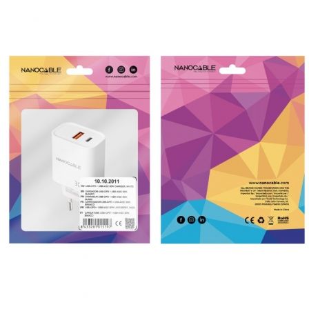 Cargador de pared nanocable 10.10.2011/ 1xusb/ 1xusb tipo-c/ 30w/ blanco