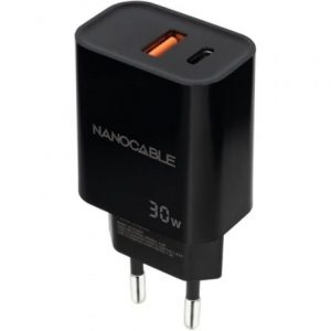 Cargador de pared nanocable 10.10.2012/ 1xusb/ 1xusb tipo-c/ 30w/ negro