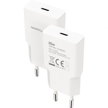 Cargador de pared nanocable 10.10.2021/ 1xusb tipo-c/ 20w/ blanco
