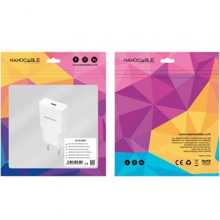 Cargador de pared nanocable 10.10.2021/ 1xusb tipo-c/ 20w/ blanco