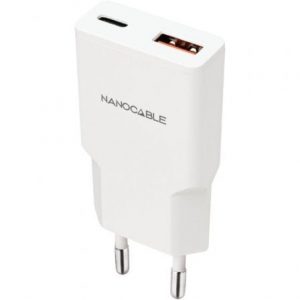 Cargador de pared nanocable 10.10.2022/ 1xusb tipo-c/ 1xusb/ 20w/ blanco