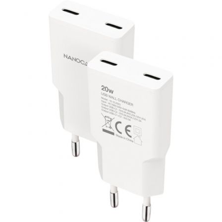 Cargador de pared nanocable 10.10.2023/ 2xusb tipo-c/ 20w/ blanco