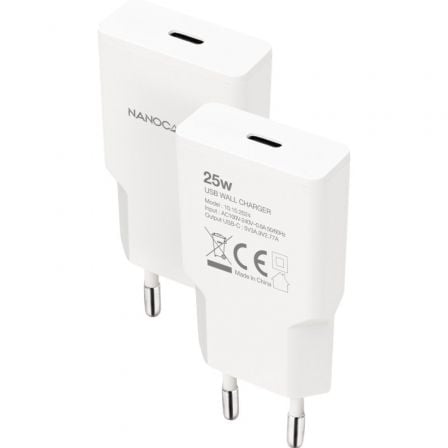 Cargador de pared nanocable 10.10.2024/ 1xusb tipo-c/ 25w/ blanco