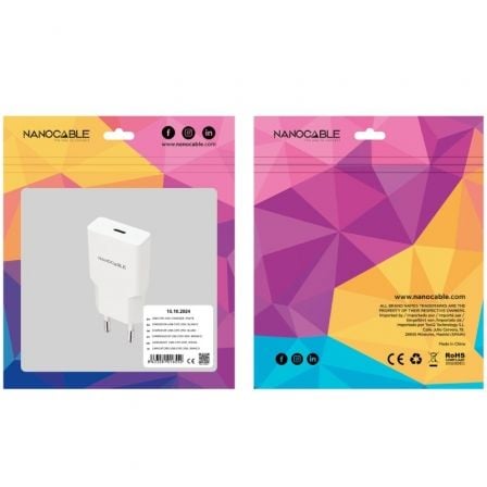 Cargador de pared nanocable 10.10.2024/ 1xusb tipo-c/ 25w/ blanco