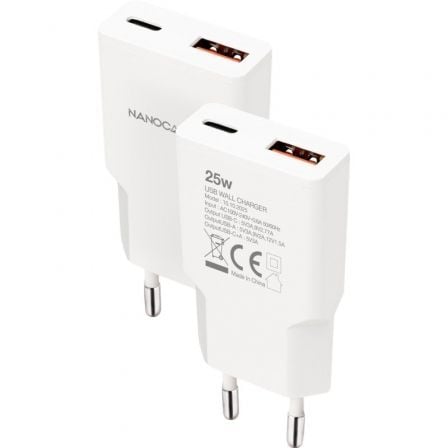 Cargador de pared nanocable 10.10.2025/ 1xusb tipo-c/ 1xusb/ 25w/ blanco