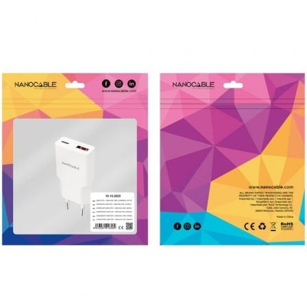 Cargador de pared nanocable 10.10.2025/ 1xusb tipo-c/ 1xusb/ 25w/ blanco