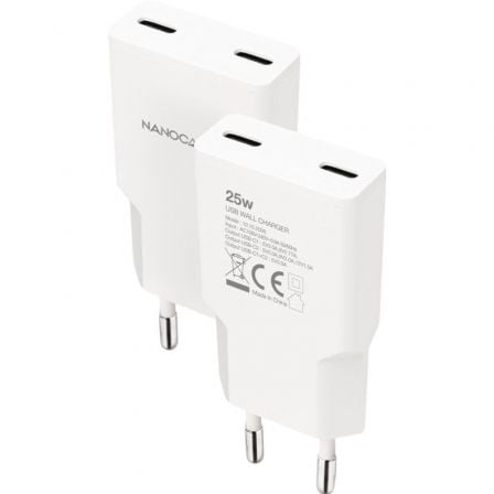 Cargador de pared nanocable 10.10.2026/ 2xusb tipo-c/ 25w/ blanco